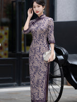 Modern Chinese qipao, Chinese Cheongsam, purple floral qipao, Ball Gowns