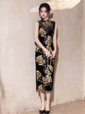 Modern Chinese qipao, Chinese Cheongsam, Ball Gowns, Long Evening Dress, black floral qipao