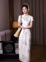 Traditional Chinese dress, China Cheongsam, flora qipao, Long summer qipao