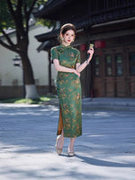 Modern Chinese qipao, Chinese Cheongsam, Evening Dress, Ball Gowns, green floral qipao