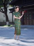 Modern Chinese qipao, Chinese Cheongsam, Evening Dress, Ball Gowns, green floral qipao