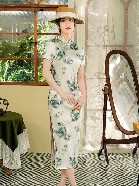 Qipao chinois moderne, Qipao en soie, robe de soirée, robe de bal, couleur florale