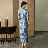 Modern Chinese qipao, Chinese Cheongsam, blue floral qipao, Ball Gowns