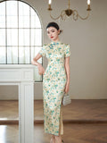 Modern Chinese Qipao, Mulberry Silk cheongsam, Evening Dress, spring floral qipao