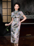 Modern Chinese Qipao, Mulberry Silk cheongsam,  Evening Dress, mandarin collar