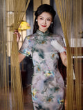 Modern Chinese Qipao, Mulberry Silk cheongsam,  Evening Dress, mandarin collar