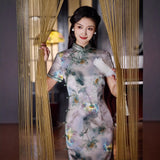 Modern Chinese Qipao, Mulberry Silk cheongsam,  Evening Dress, mandarin collar