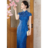 Modern Chinese Qipao, Mulberry Silk cheongsam, blue jacquard qipao