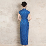 Modern Chinese Qipao, Mulberry Silk cheongsam, blue jacquard qipao
