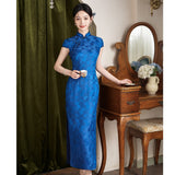 Modern Chinese Qipao, Mulberry Silk cheongsam, blue jacquard qipao