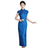 Modern Chinese Qipao, Mulberry Silk cheongsam, blue jacquard qipao