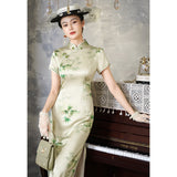 Kostenlose Änderung, traditionelles chinesisches Qipao-Kleid, Cheongsam aus Maulbeerseide, Abendkleid, blaues Midikleid