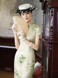 Kostenlose Änderung, traditionelles chinesisches Qipao-Kleid, Cheongsam aus Maulbeerseide, Abendkleid, blaues Midikleid