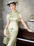 Kostenlose Änderung, traditionelles chinesisches Qipao-Kleid, Cheongsam aus Maulbeerseide, Abendkleid, blaues Midikleid