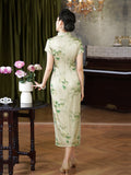 Kostenlose Änderung, traditionelles chinesisches Qipao-Kleid, Cheongsam aus Maulbeerseide, Abendkleid, blaues Midikleid