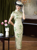 Kostenlose Änderung, traditionelles chinesisches Qipao-Kleid, Cheongsam aus Maulbeerseide, Abendkleid, blaues Midikleid
