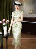 Kostenlose Änderung, traditionelles chinesisches Qipao-Kleid, Cheongsam aus Maulbeerseide, Abendkleid, blaues Midikleid