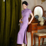 Modern Chinese Qipao, Mulberry Silk cheongsam, purple color,  Evening Dress, mandarin collar