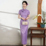 Modern Chinese Qipao, Mulberry Silk cheongsam, purple color,  Evening Dress, mandarin collar