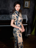 Modern Chinese Qipao, Mulberry Silk cheongsam, floral color, kneelength qipao