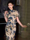 Modern Chinese Qipao, Mulberry Silk cheongsam, floral color, kneelength qipao