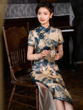 Modern Chinese Qipao, Mulberry Silk cheongsam, floral color, kneelength qipao