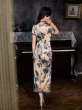 Modern Chinese Qipao, Mulberry Silk cheongsam, floral color, kneelength qipao