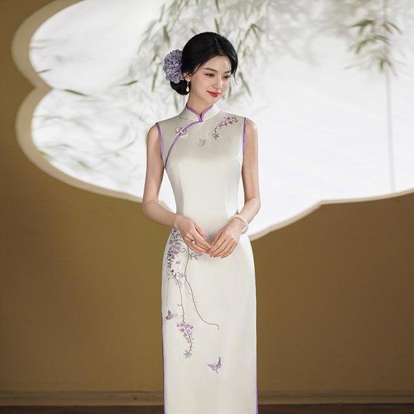 Chinese wedding dress, embroidered Cheongsam, light color summer dress – QipaoMood Chinese wedding dress, embroidered Cheongsam, light color summer dress – QipaoMood