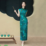 Chinese Cheongsam, teal color qipao, Sleeveless summer qipao