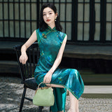 Chinese Cheongsam, teal color qipao, Sleeveless summer qipao