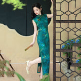 Chinese Cheongsam, teal color qipao, Sleeveless summer qipao