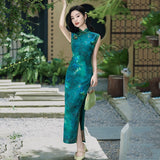 Chinese Cheongsam, teal color qipao, Sleeveless summer qipao