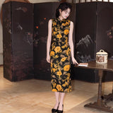 Modern Chinese Qipao, Cheongsam Dress, black floral prints