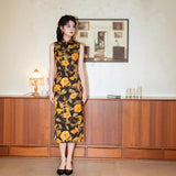 Modern Chinese Qipao, Cheongsam Dress, black floral prints