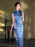 blue floral qipao, Evening Dress,  Sleeveless summer qipao