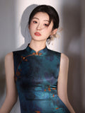 Modern Chinese qipao, Chinese Cheongsam, dark blue, Ball Gowns, mandarin collar