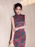 Modern Chinese Qipao, Chinese Cheongsam, floral pattern, mandarin collar