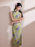 Modern Chinese Qipao, Chinese Cheongsam Dress, Ball Gowns, sleeveless, green floral
