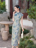 Modern Chinese Qipao, Evening Dress, multi color print, mandarin collar