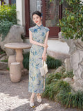 Modern Chinese Qipao, Evening Dress, multi color print, mandarin collar