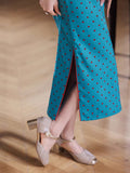 Traditional Chinese dress, blue color Qipao, mandarin collar
