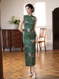 Modern Chinese qipao, Chinese Cheongsam Dress, Evening Dresses, Ball Gowns, green floral