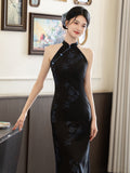 Modern qipao, Cheongsam Dress, Evening Dress, Black jacquard