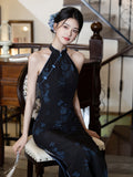 Modern qipao, Cheongsam Dress, Evening Dress, Black jacquard