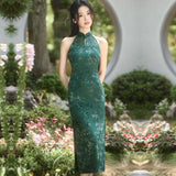 Modern Chinese Qipao,  Evening Dress, halter neck