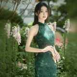 Modern Chinese Qipao,  Evening Dress, halter neck