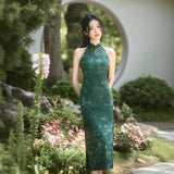 Modern Chinese Qipao,  Evening Dress, halter neck