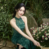Modern Chinese Qipao,  Evening Dress, halter neck
