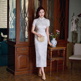 Modern Chinese Qipao, Long Cheongsam, Silk Qipao, Evening Dress, ball gown, 2 color, short sleeve（副本）