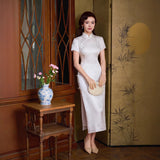 Modern Chinese Qipao, Long Cheongsam, Silk Qipao, Evening Dress, ball gown, 2 color, short sleeve（副本）